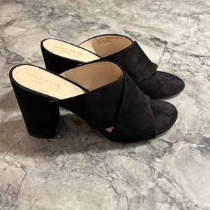Cole Haan GRAND.OS suede crisscross open toed heels. Size 6.5B Heal 3.25” high.
